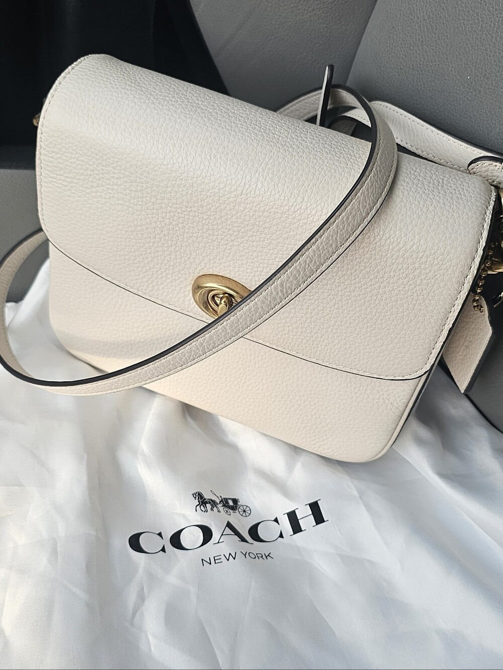 Coach Casdie 19 Chalk Pebbled Leather Shoulder Bag with Gold Turnlock